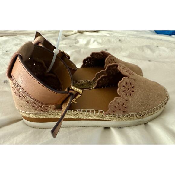 See By Chloe Glyn Suede Laser Cut Flower Buckle Wedge Espadrille Shoes Size 8 38 - Picture 4 of 10